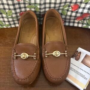 Coach Tan Leather Loafers with Gold Accent